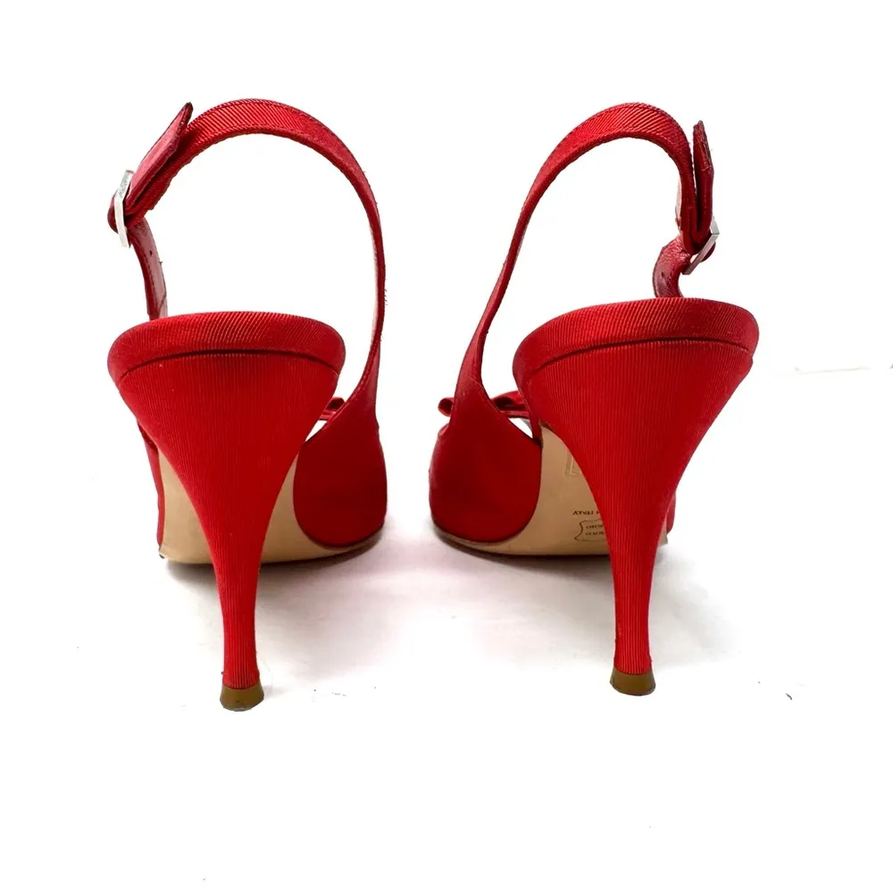 LERRE red fabric buckle sling back heels, made in Italy, Size 39 - Image 8