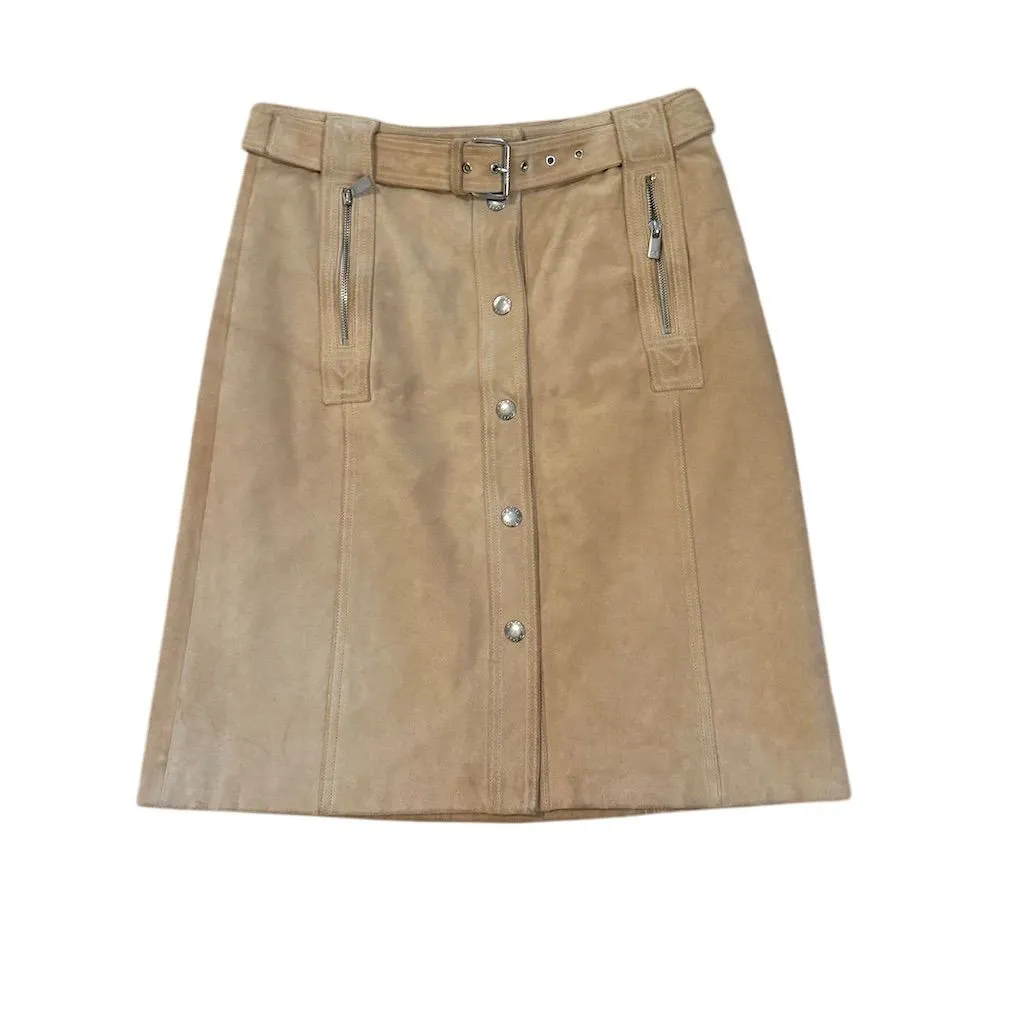 Michael Kors Women's Suede Skirt Size 6 Brown Knee Length with Belt - Image 2