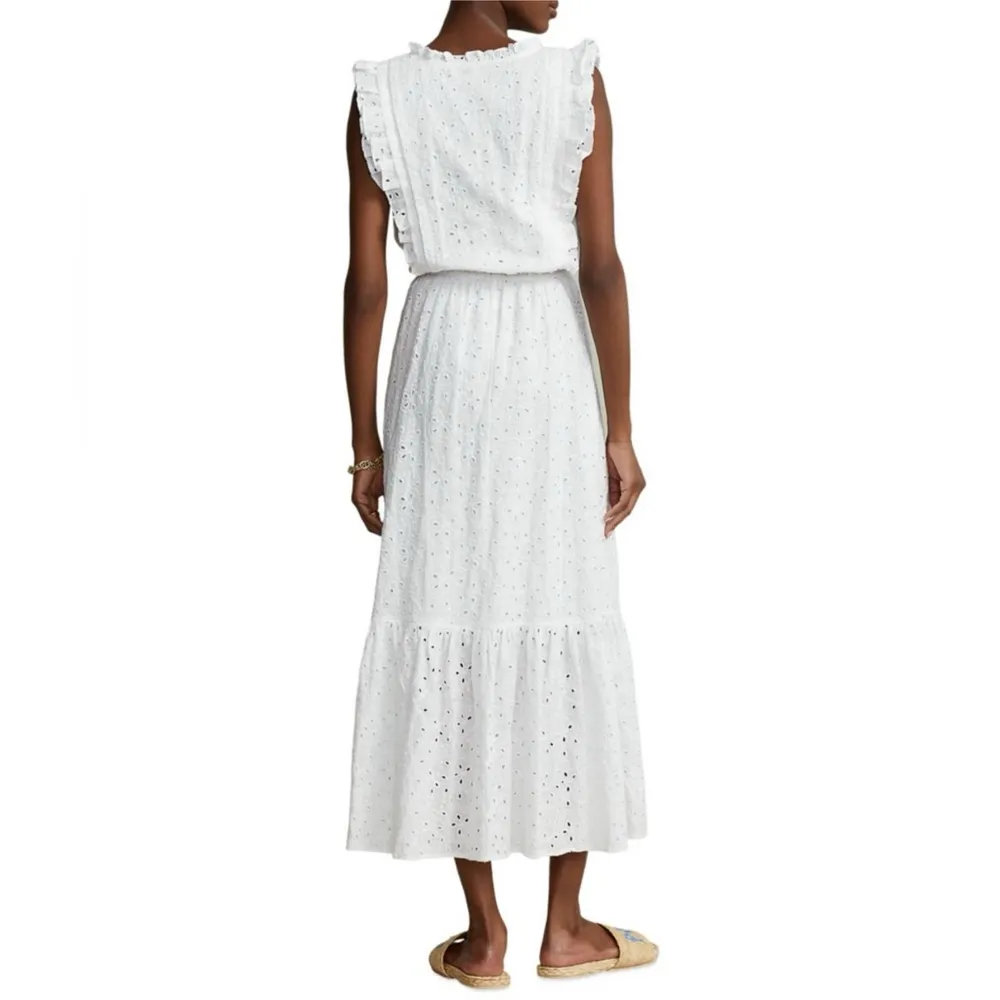Ralph Lauren Linen Ruffled Eyelet Midi Dress, White Size 4 New w/Tag $398 - Image 10