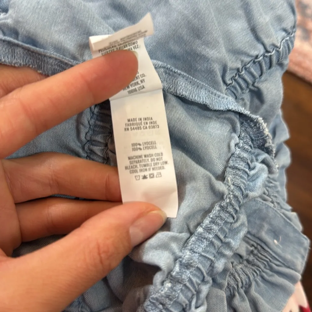 Aerie Light Blue Denim Cropped Babydoll Top with Tie Shoulder‎ Size Small - Image 6