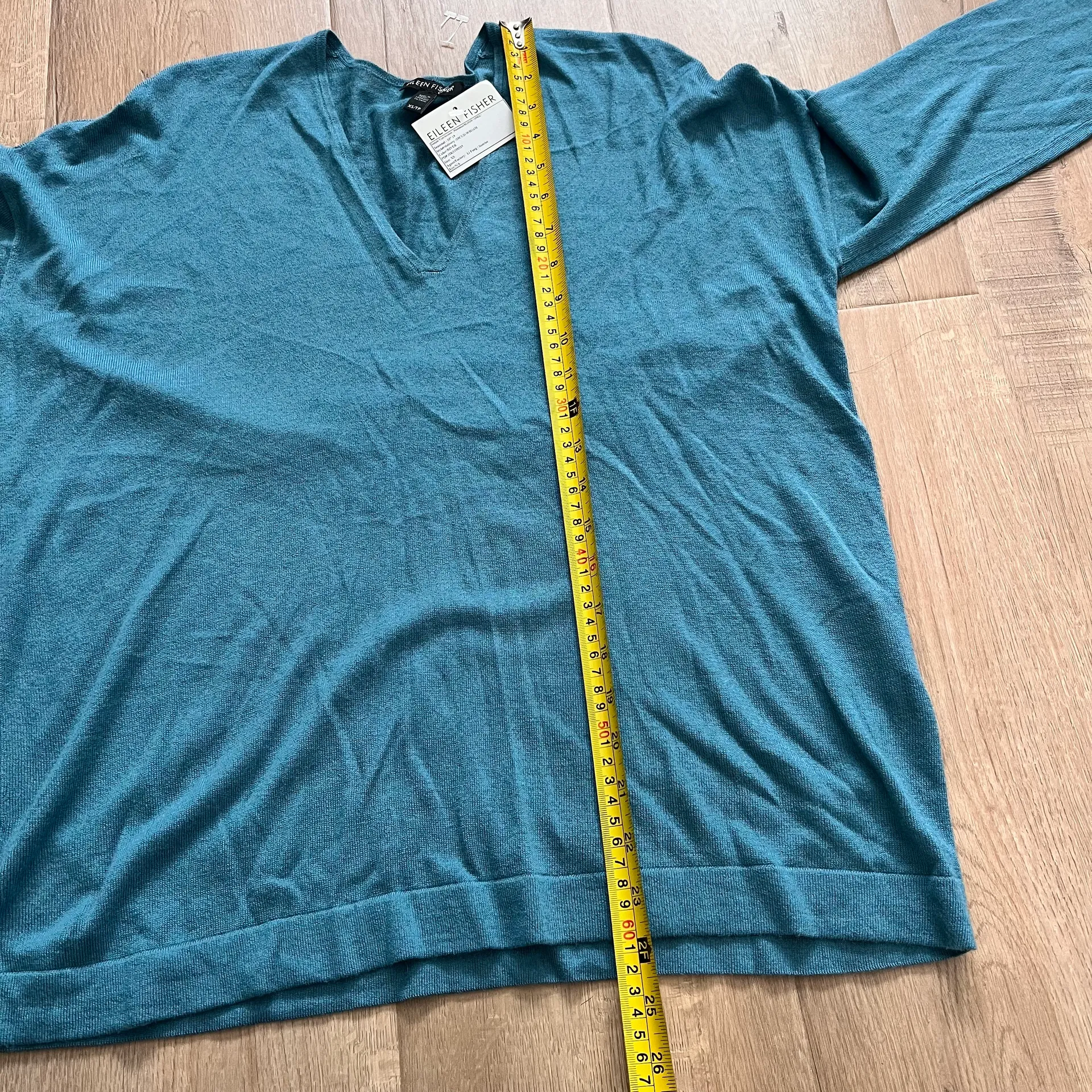 Knit V-Neck Long Sleeve Top Oversized Sweater Blue / Green XS NWT - Image 5