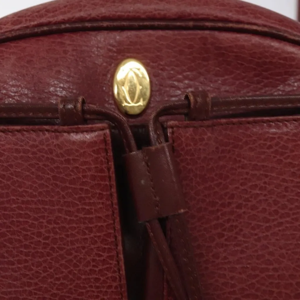 CARTIER Shoulder Bag Leather Bordeaux Gold Authentic - Image 8
