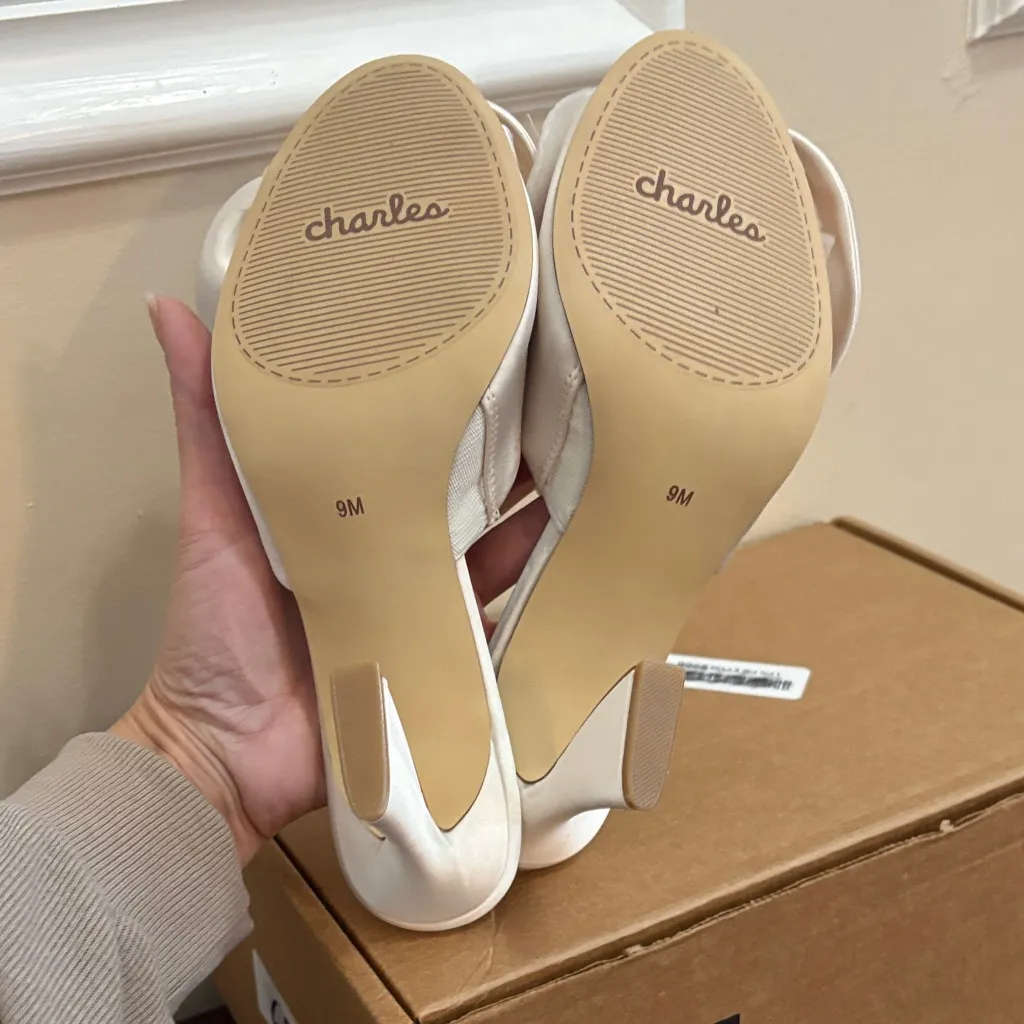 Charles David Ivory Satin Floral Heels - Image 3