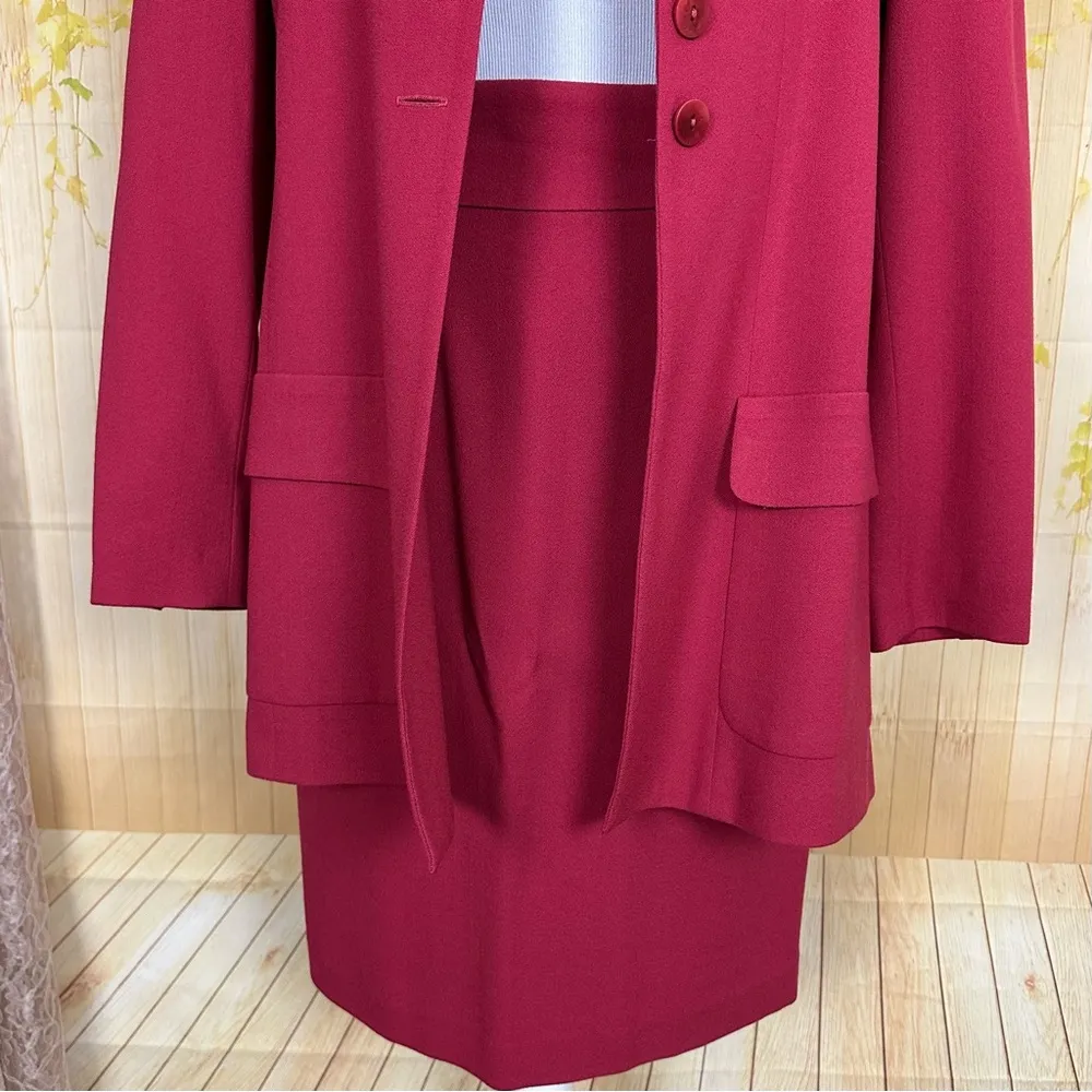 HENRI BENDEL Red Wool Skirt Suit Size 8 - Image 3