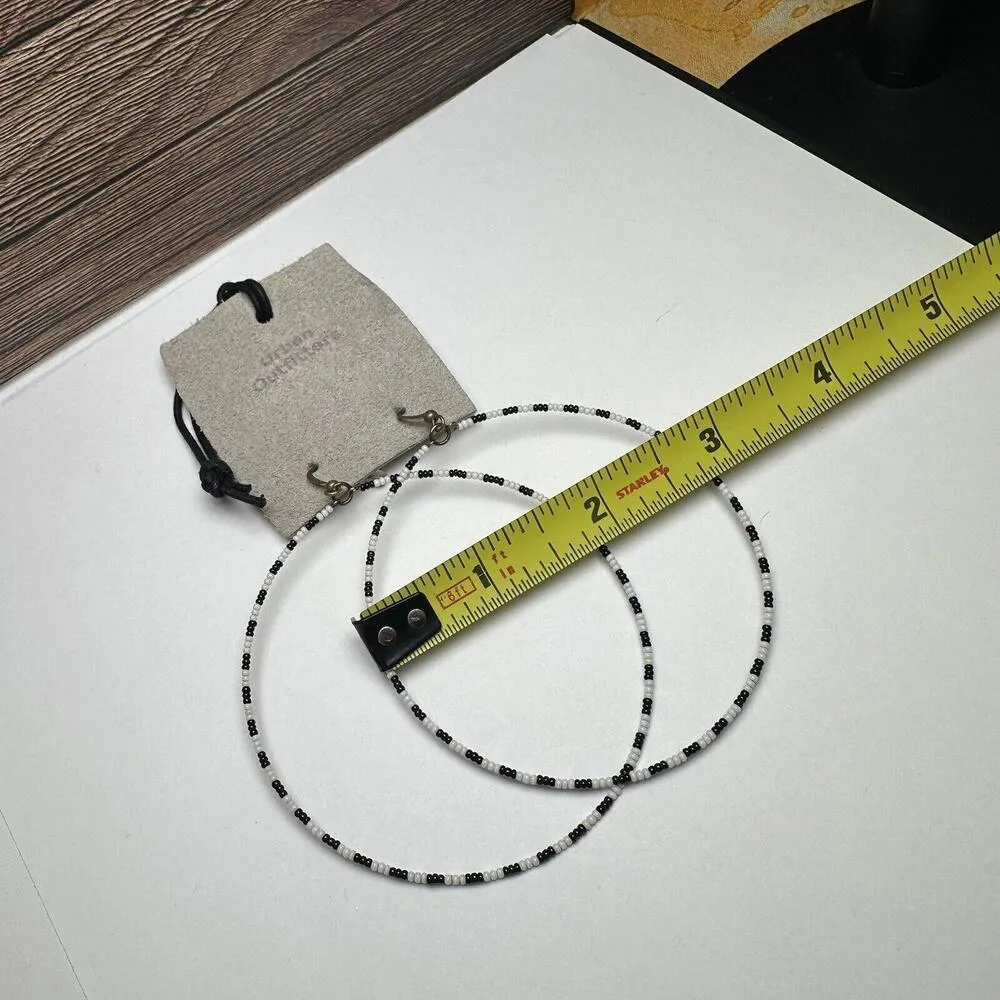 Urban Outfitters White & Black Bead Beaded Hoop Dangle Drop Pierced Earrings - Image 7