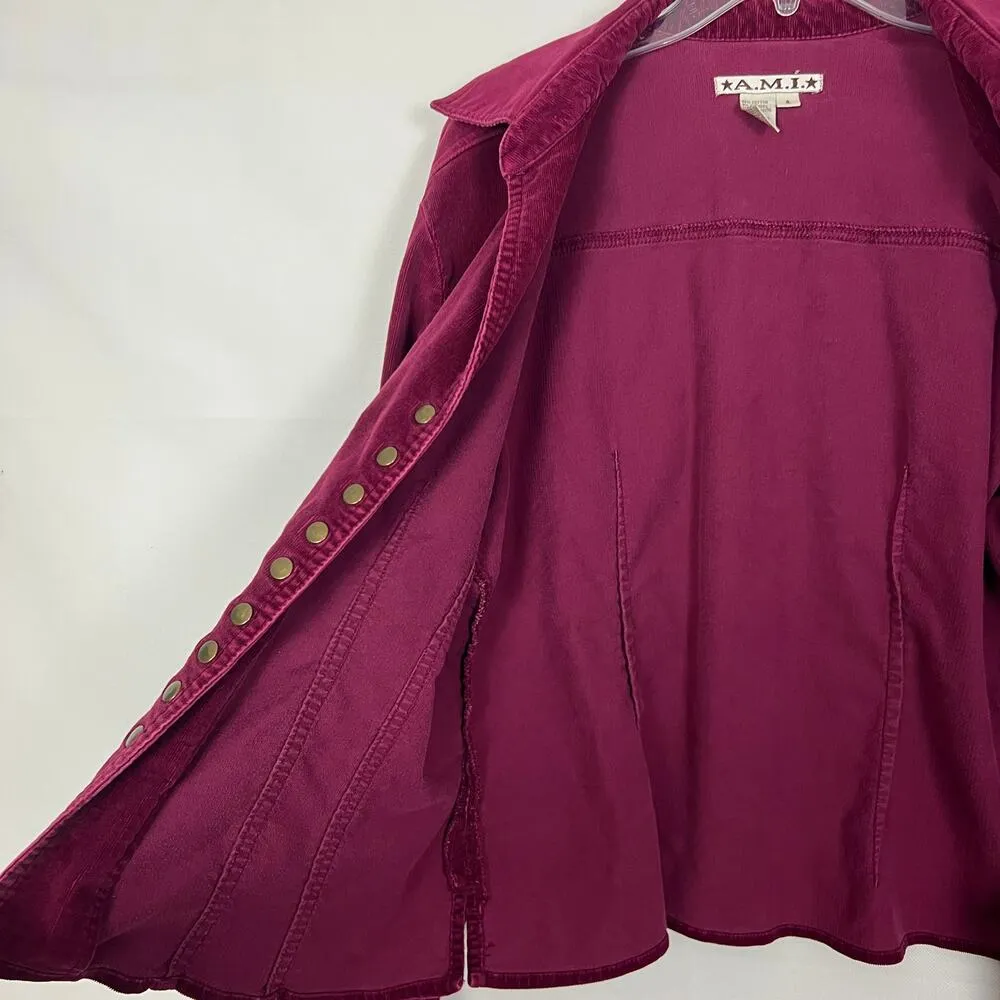 Vintage A.M.I. Womens Jacket Large Y2K Corduroy Grunge Casual Girl Minimalist Pink - Image 4