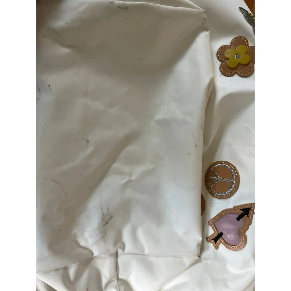 Longchamp Le Pliage Small Handbag Tote‎ White Tan Leather Paris Heart Patch - Image 9