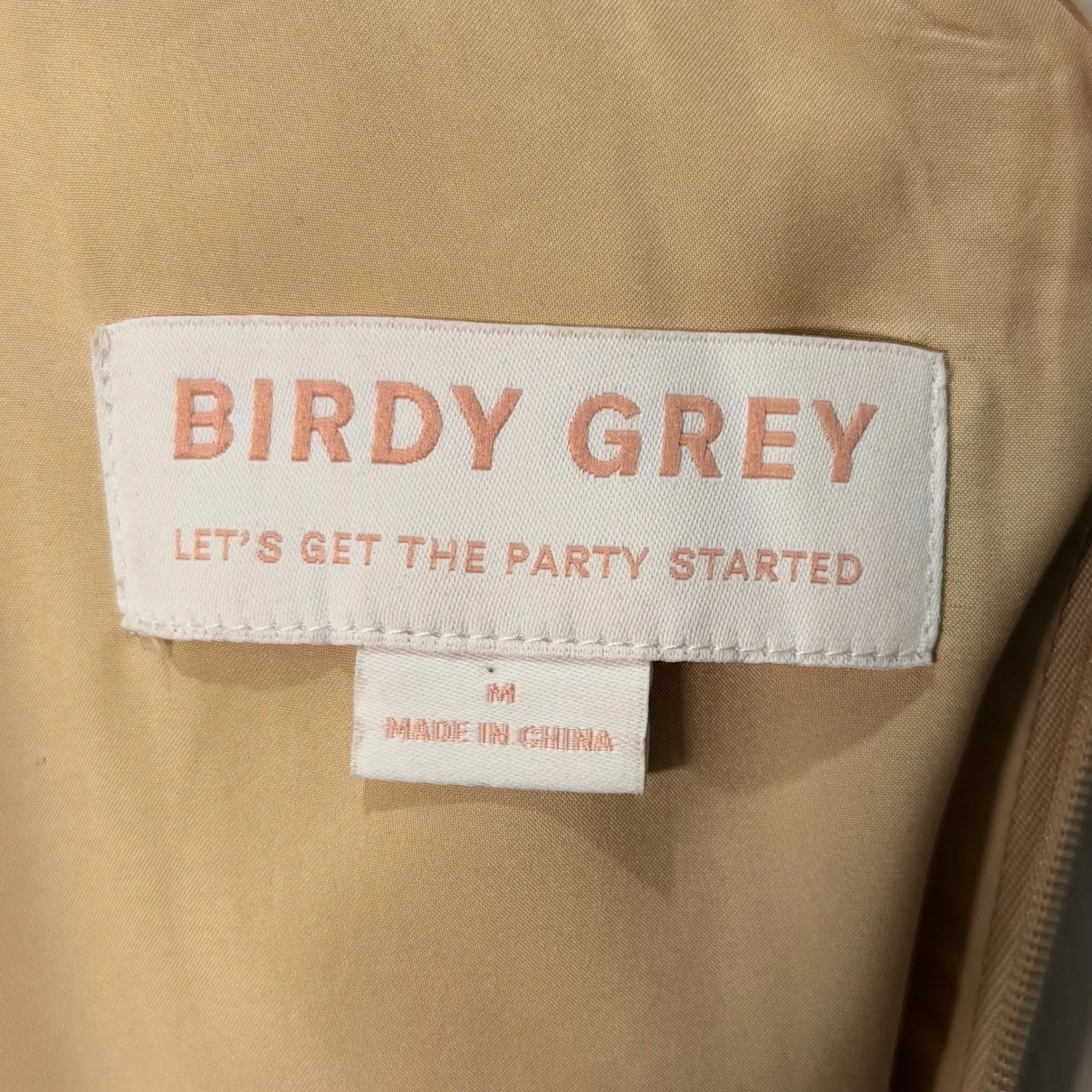 Birdy Grey Satin Maxi Dress Spaghetti Strap Slit Gold Bridesmaid Formal M - Image 4