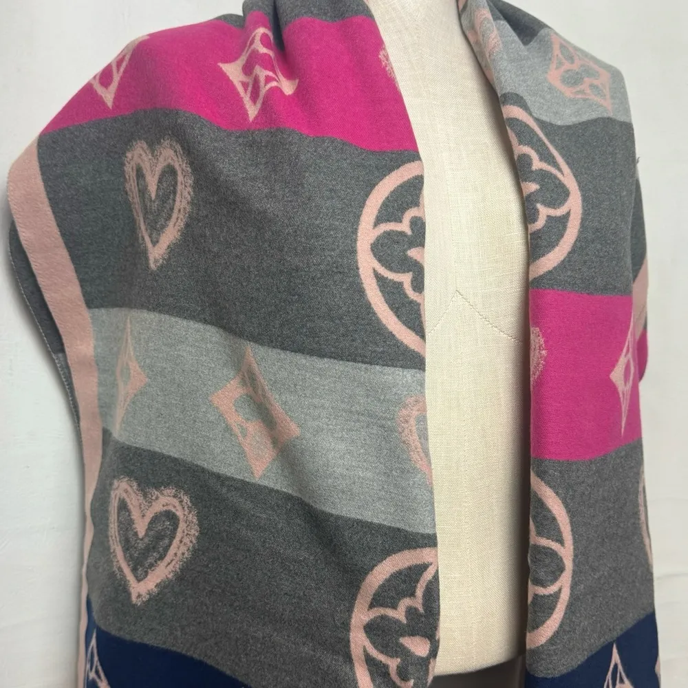 1pc Patterned Faux Cashmere Scarf Fashionable And Versatile Shawl NWT Pink - Image 2