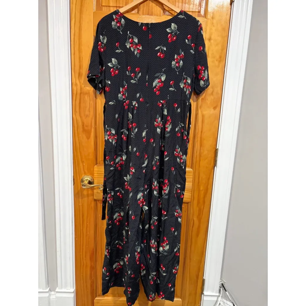 Vintage Express 90s Cherry Print Jumpsuit Black Polka Dot Wide Leg Tie Back - Image 4