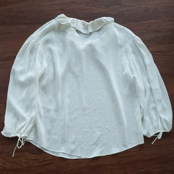 Stella McCartney Maia Blouse Cream Textured Tie-Adjustable Ruffle Neck 42 New - Image 6