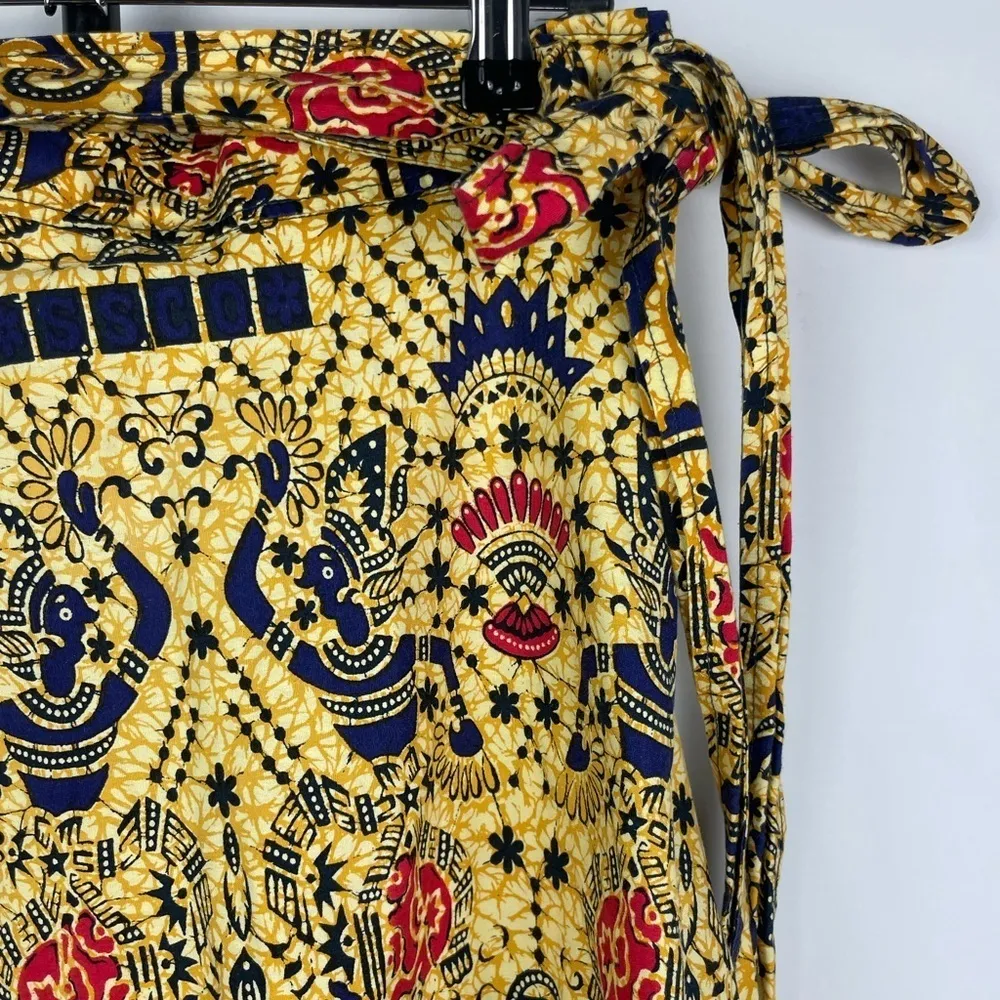 Vintage 100% Cotton Yellow African‎ Egyptian Traditional Printed Wrap Skirt Size M - Image 5
