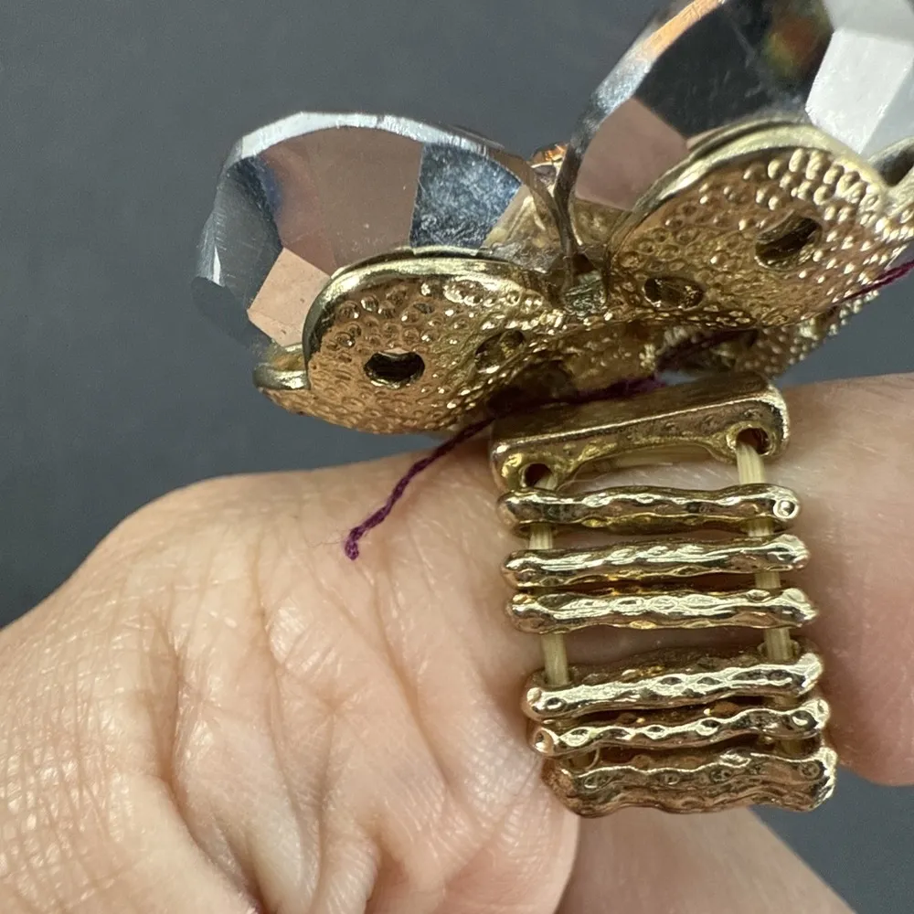 Brand New Crystal Cocktail Flower Ring Big Vintage Ring Stretchy Band Brown - Image 7