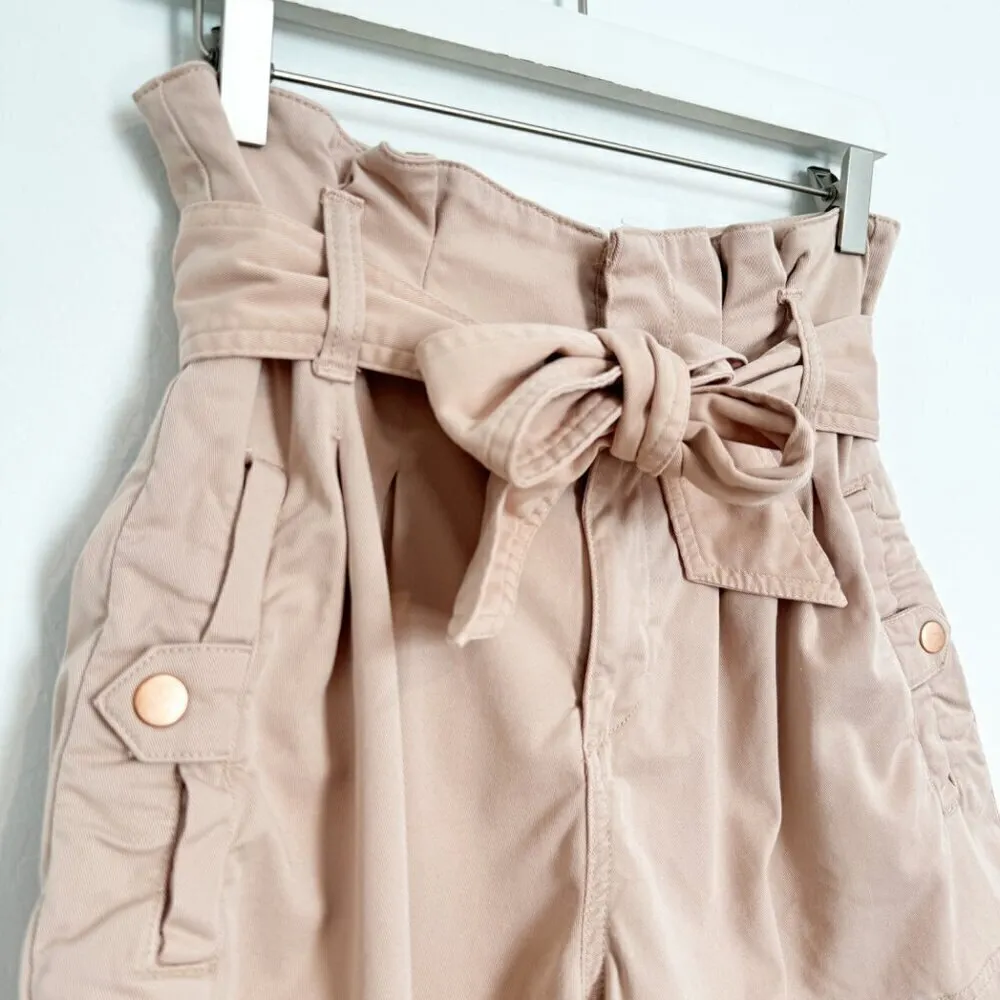 Topshop High Rise Belted Paperbag Utility Trouser Shorts in Pink Girly‎ Size 6 - Image 3