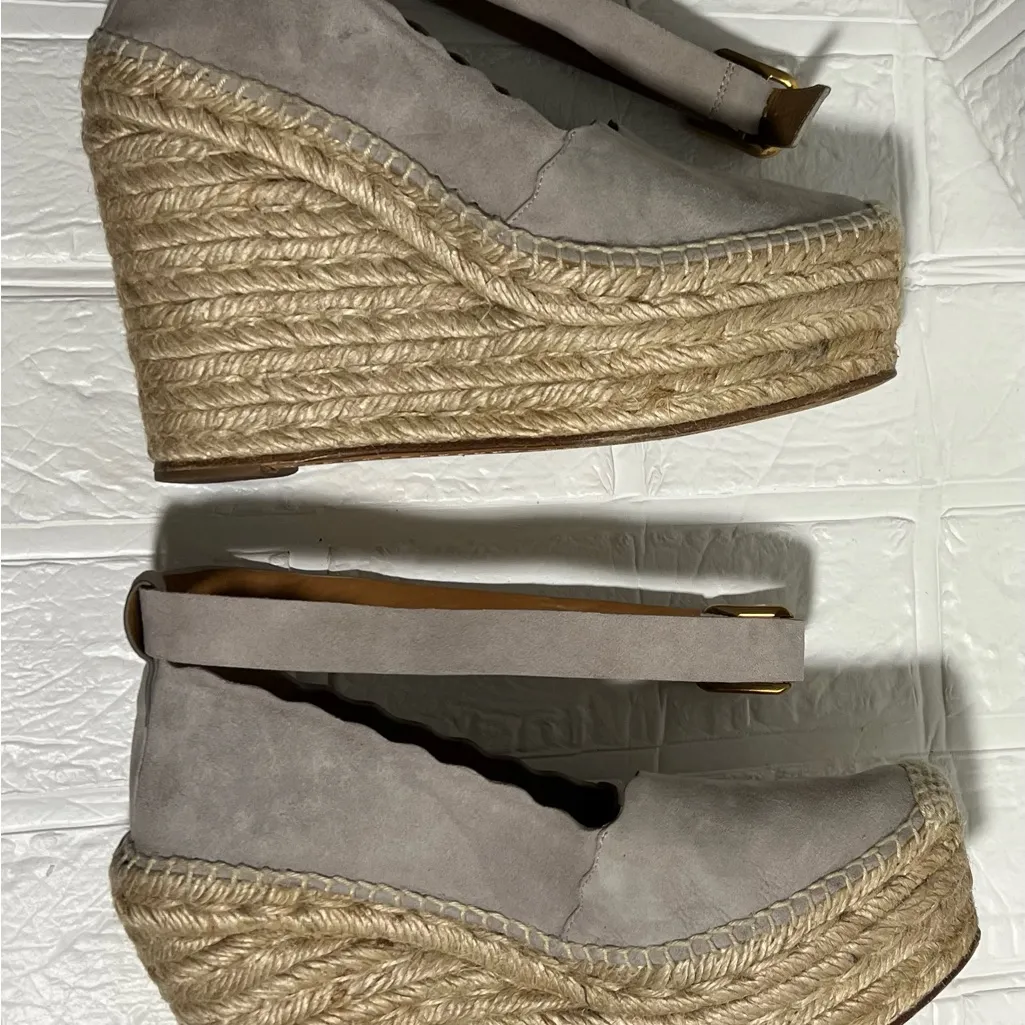 Chloe Beige Espadrille suede lace up Wedges 37 boho summer minimalist neutral - Image 3