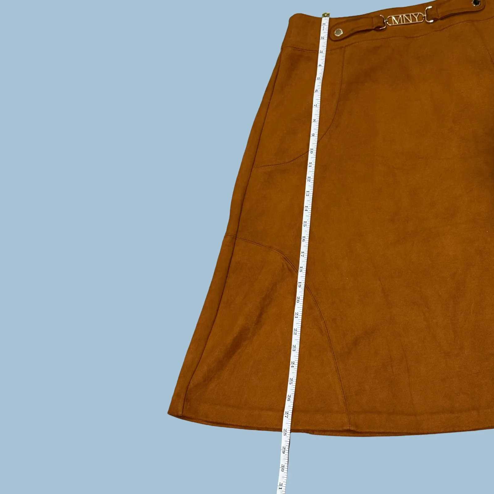 Marc New York Faux Suede A-Line Skirt Brown Tan Gold Accent - Medium - Image 4