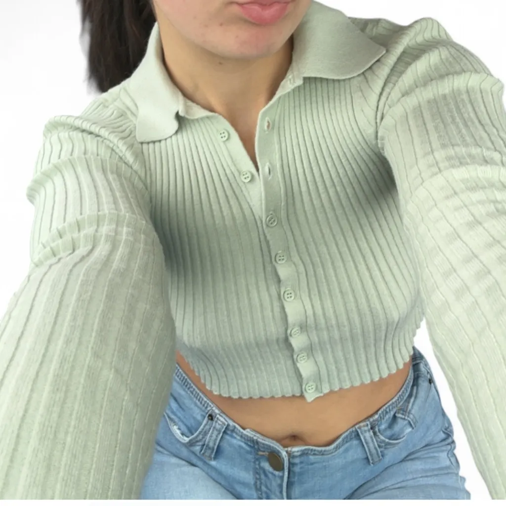 Urban Outfitters Collared Ribbed Button Up Longsleeve Shirt - Image 6