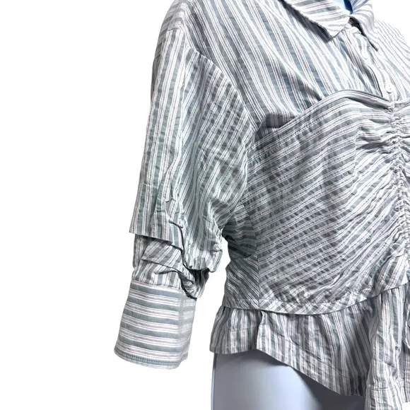 Jonathan‎ Simkhai Sonya Striped Ruched Cotton Blouse Feminine coquette 6 - Image 10