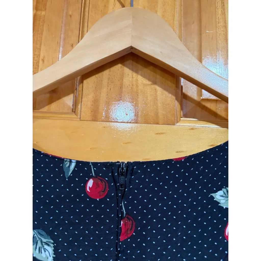 Vintage Express 90s Cherry Print Jumpsuit Black Polka Dot Wide Leg Tie Back - Image 3