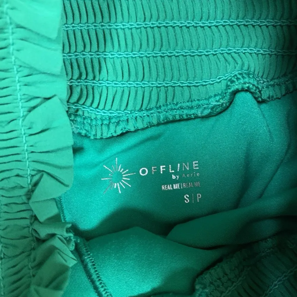 Offline By Aerie Smocked Waist Shorts S Green High Rise Athletic Lounge Soft - Image 3