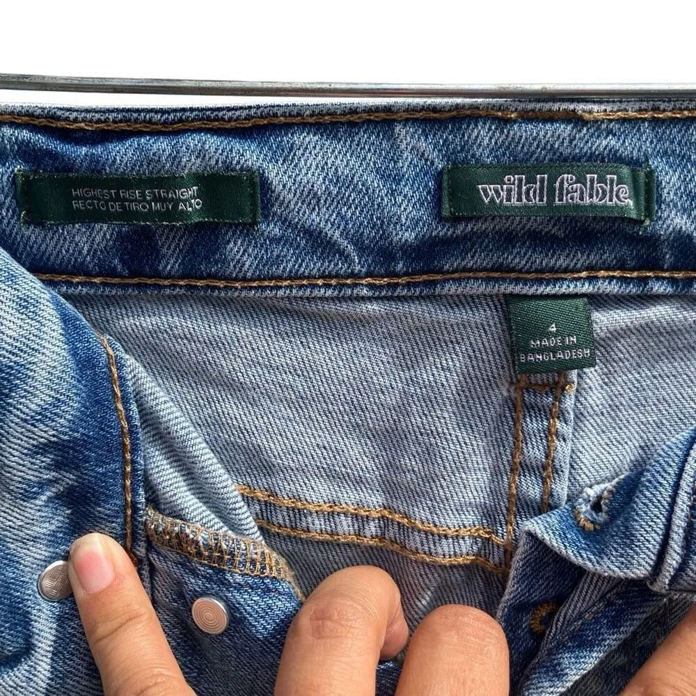 Wild fable “highest rise straight” light wash button fly distressed jeans Sz 4 # - Image 7
