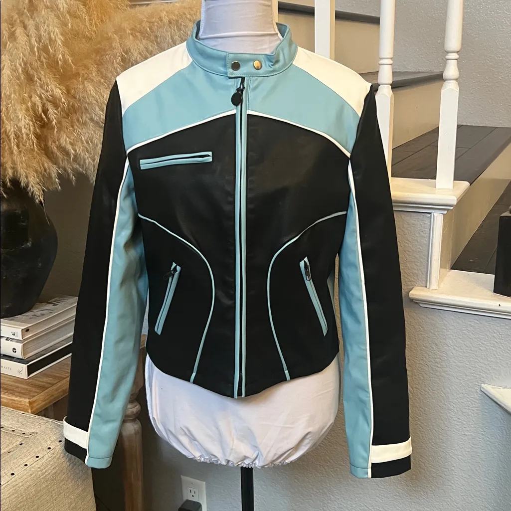 Daisy Street Colorblock Faux Leather Moto Jacket Size Medium - Image 3