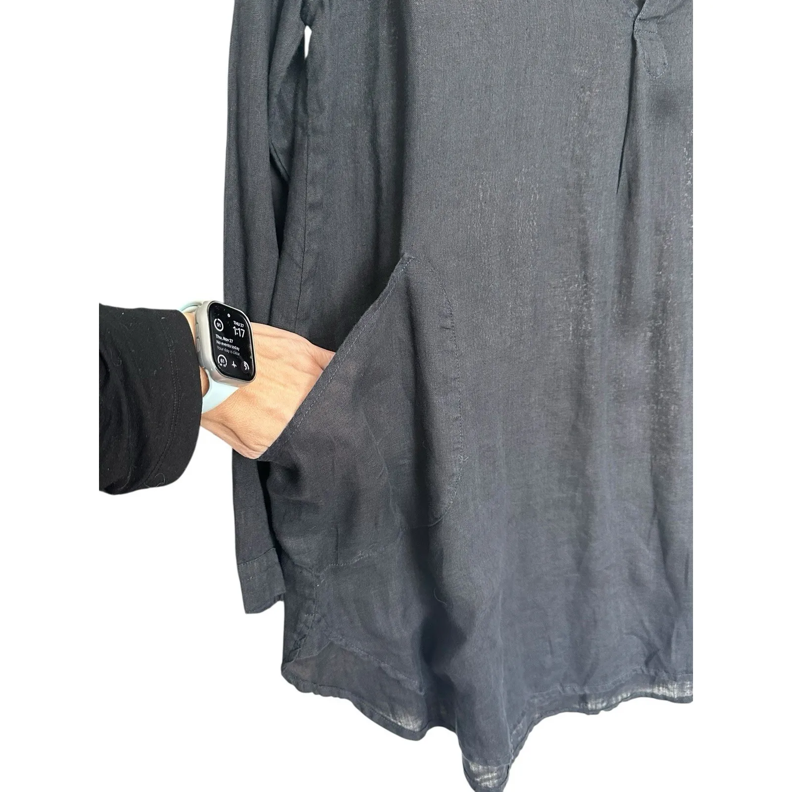 CP Shades Tunic Shirt Dress Women's Large 100% Linen Pockets Black #Z13-6 - Image 8