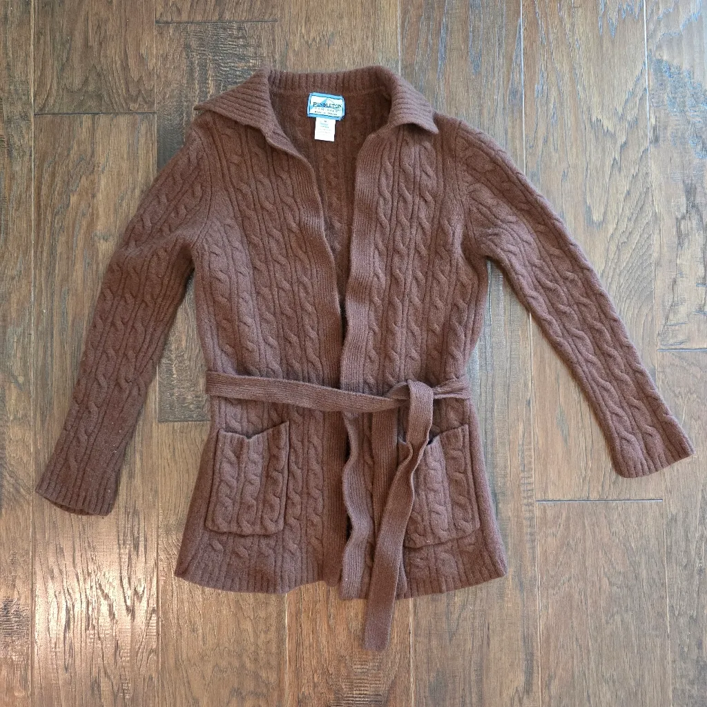 Vintage Pendleton Womens Western 100% Lambswool Sz Small Cardigan Sweater Brown - Image 6