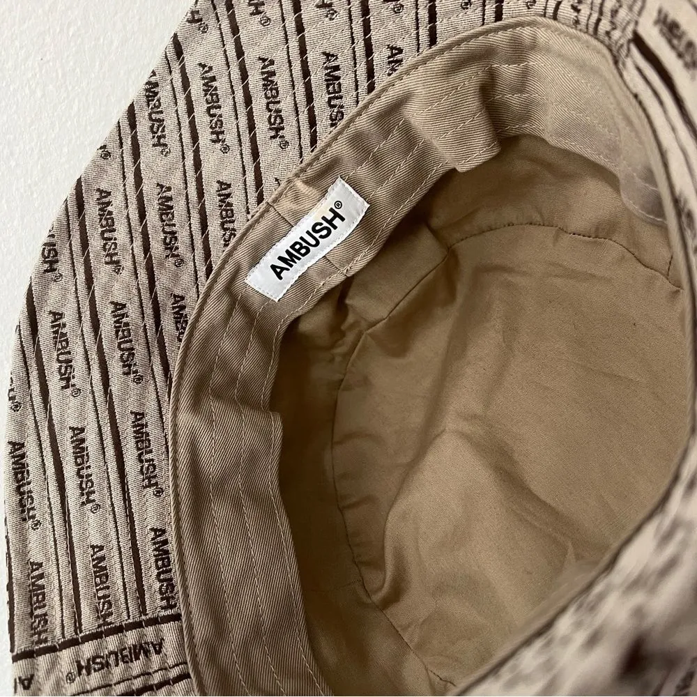 Ambush Beige Canvas Monogram Logo Allover Bucket Hat Tan - Image 11