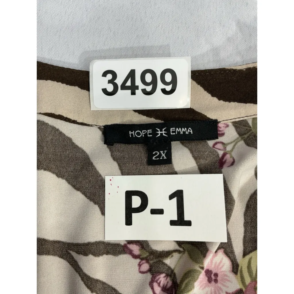 Womans Hope Emma Size 2x Brown Beige Pink Floral Long Sleeve Sheer Kimono Tan - Image 3