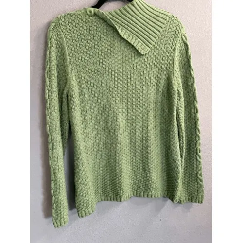 Charter Club Cable Knit Sweater Green Button Collar Medium Petite Cotton - Image 4