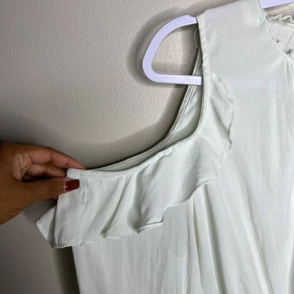Anthropologie Maeve Mint‎ Cold Shoulder Ruffle Blouse M - Image 4