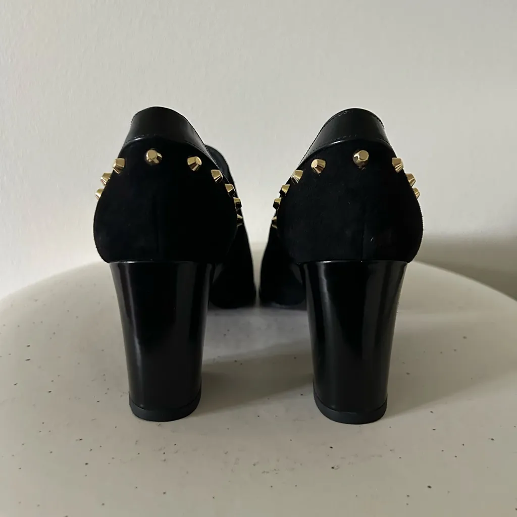 Stuart Weitzman Black Studded Suede Bootie Chunky Heel Pointed Toe Size 7 - Image 8