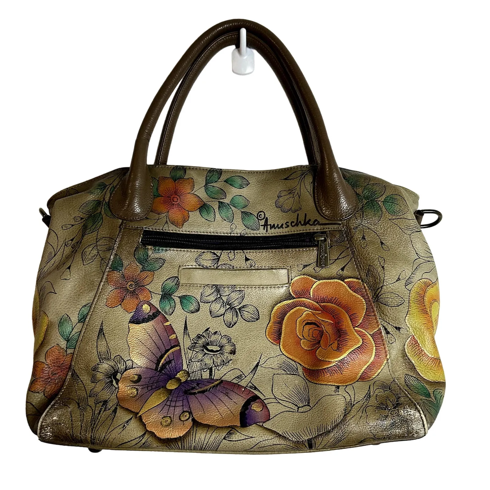 Anna Anuschka Double Handle Shoulder Bag Floral Butterfly Tote *No Crossbody - Image 1