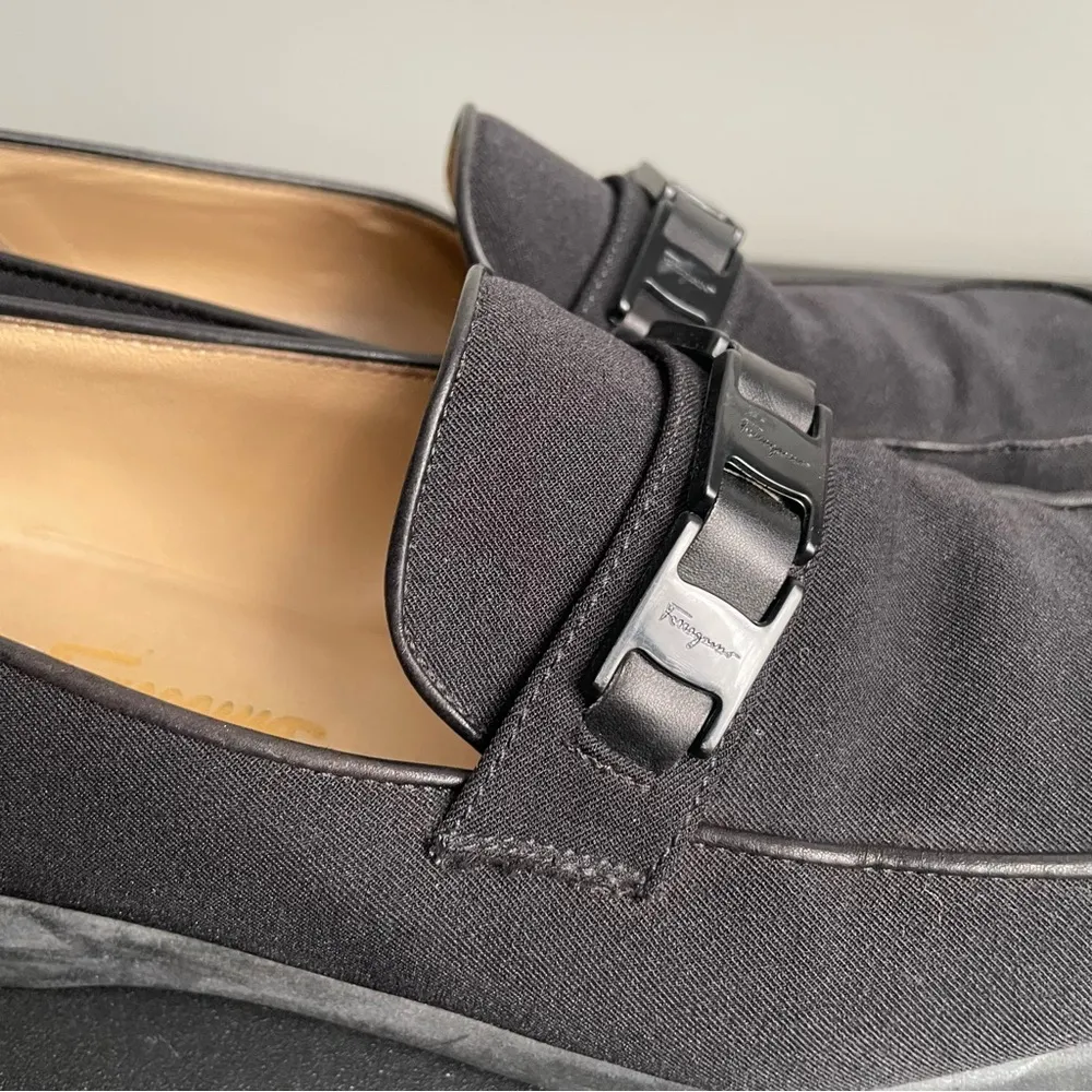 Salvatore Ferragamo Sport Black Fabric Logo Bit Loafers Shoes Made in Italy 9.5 - Image 7