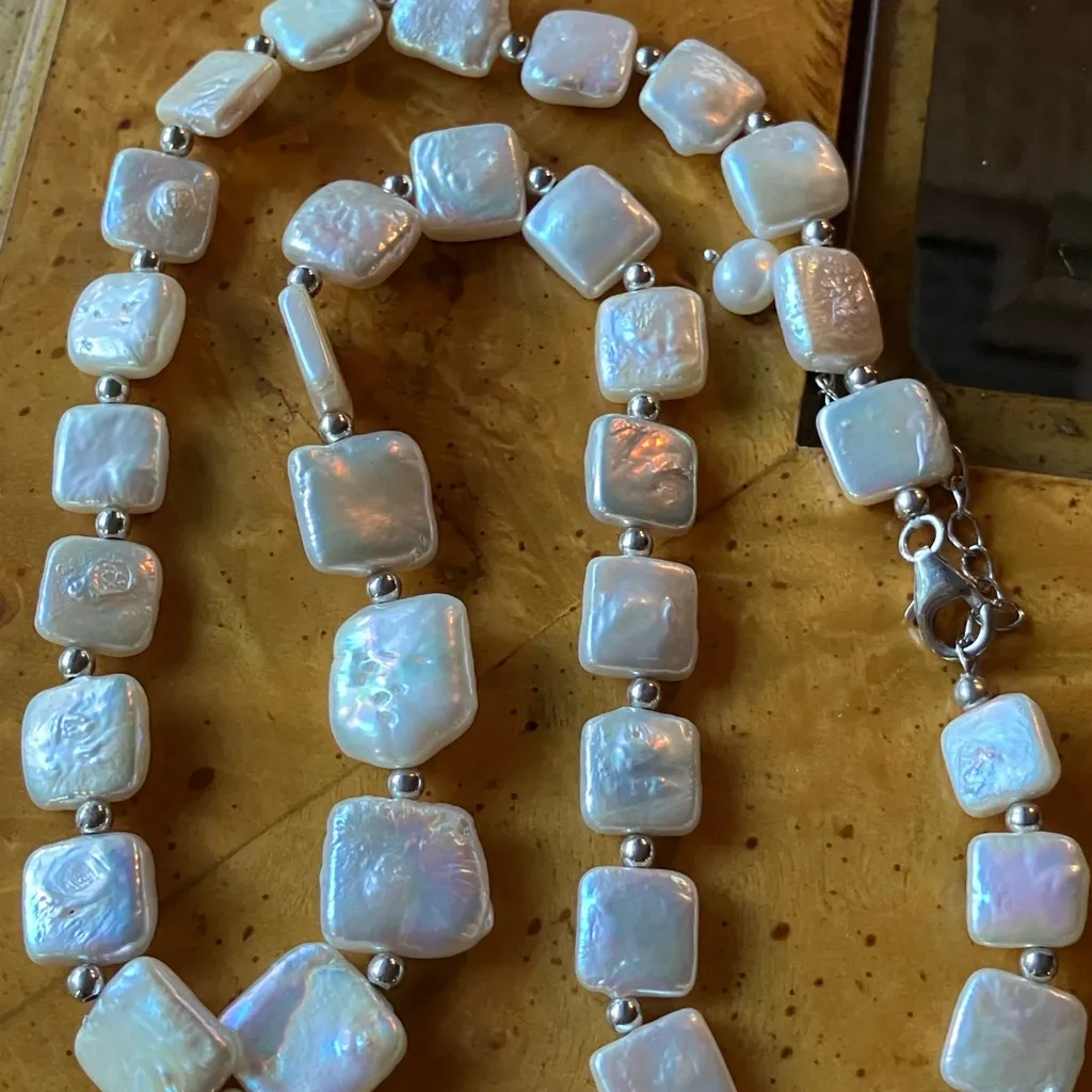 Natural Baroque Pearl Sterling Silver Necklace Size 18 - Image 3