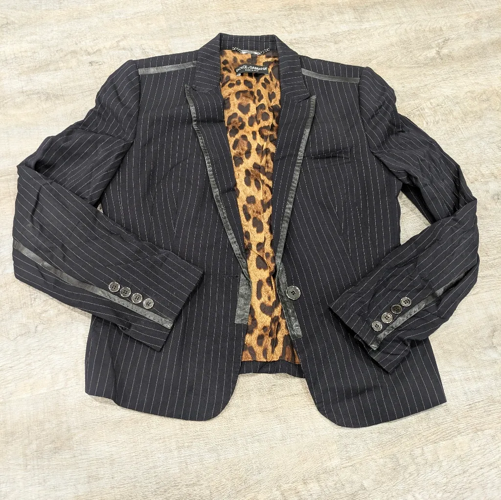 Dolce & Gabbana Black Striped Blazer Size 46 - Image 3