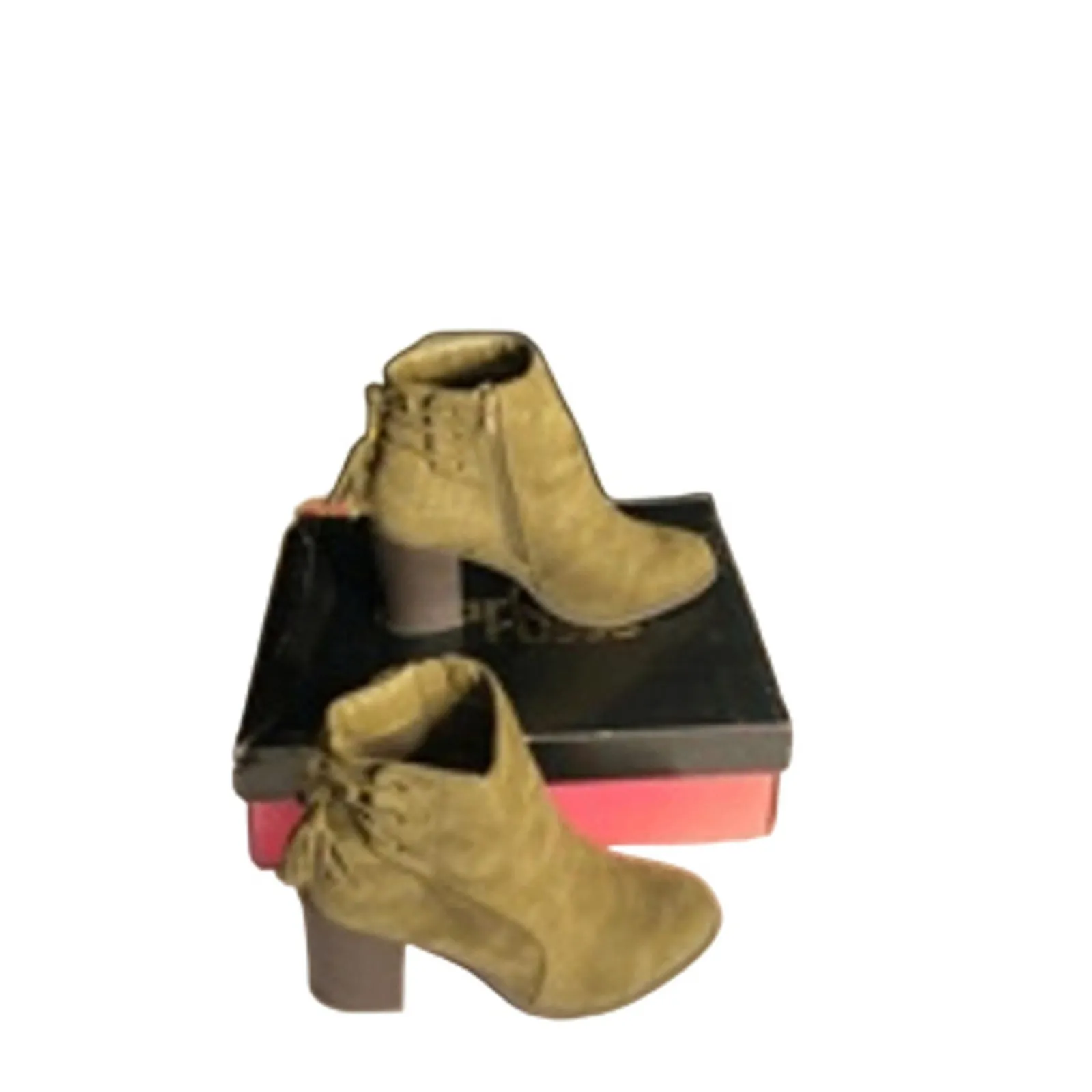 Boho Chic Olive Suede Block Heel Ankle Boots “Stacey” Style Size 7 Green - Image 5