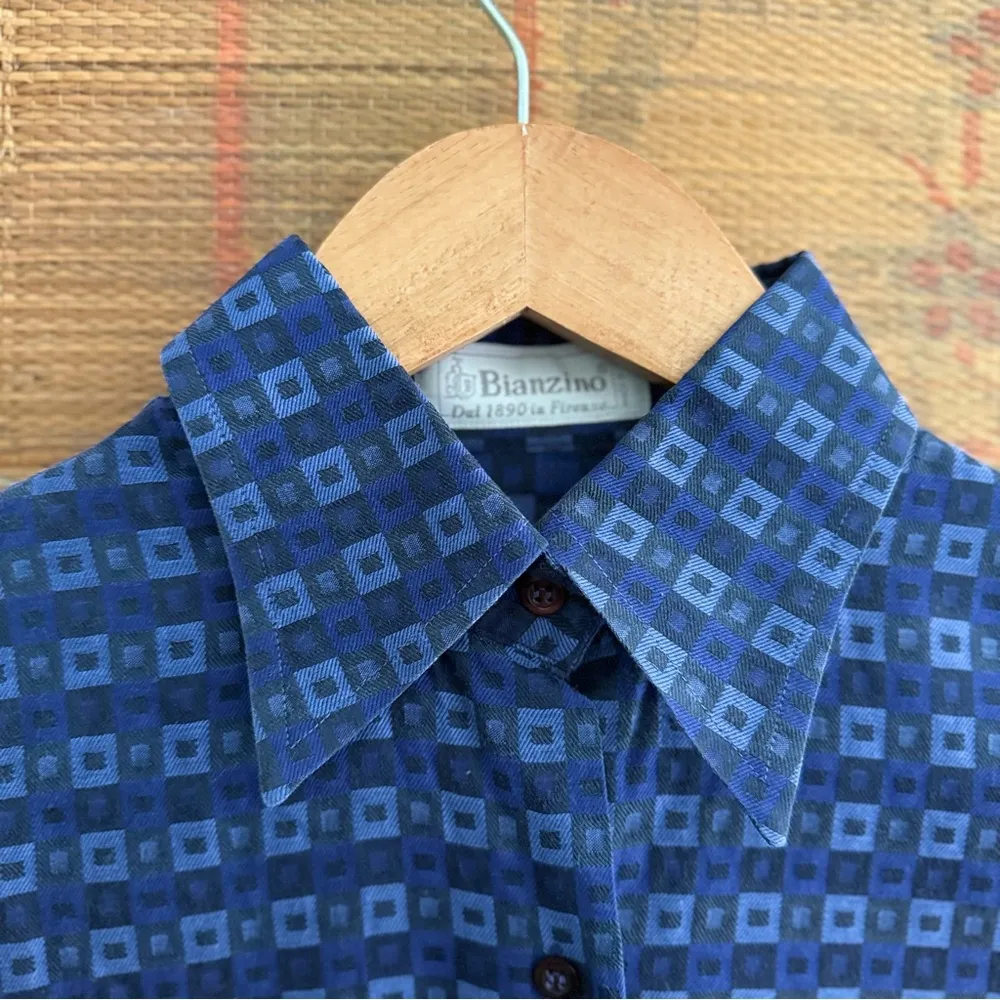 Bianzino Italy Geometric Brocade Button Down Shirt Blue Size 6 - Image 2