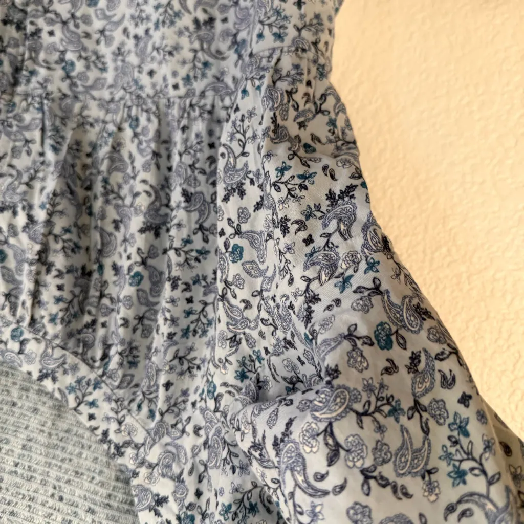 Old Navy Womens Shirt Blouse Blue Floral Puff Sleeve Smocked Back Size XXL - Image 6