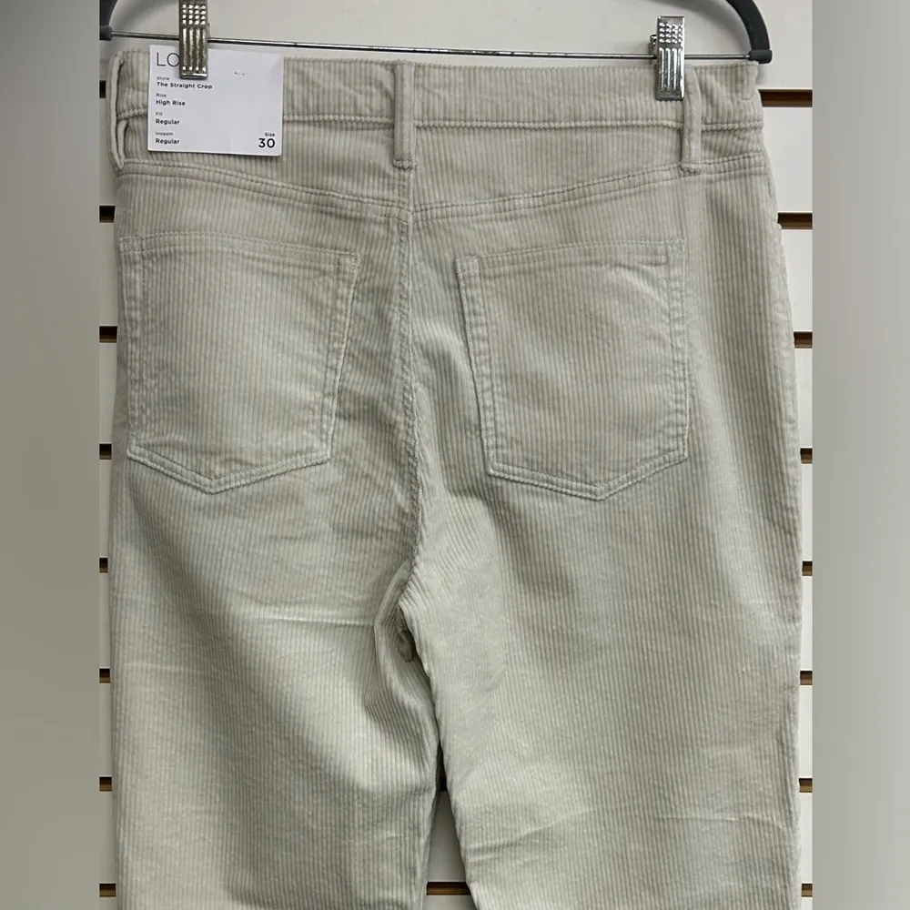 LOFT The Straight Crop High Rise Off White/Cream Corduroys Frayed Hem NWT 10/30 - Image 5