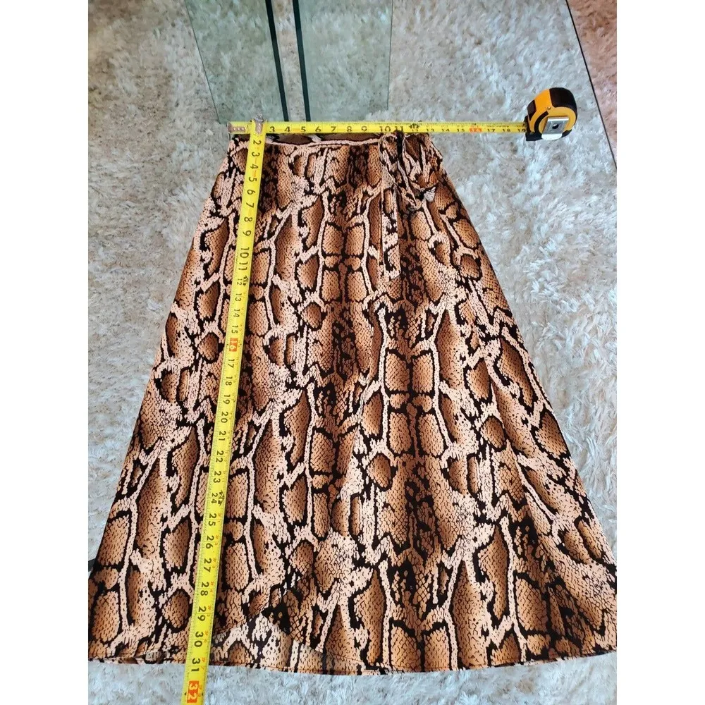 Como Vintage Brown Snakeskin Print Polyester A-Line Drawstring Long Skirt Size S - Image 9