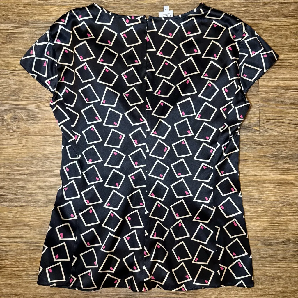 Armani Collezioni Silk Black Cream and Pink Geometric Blouse Cap Sleeve - Image 9