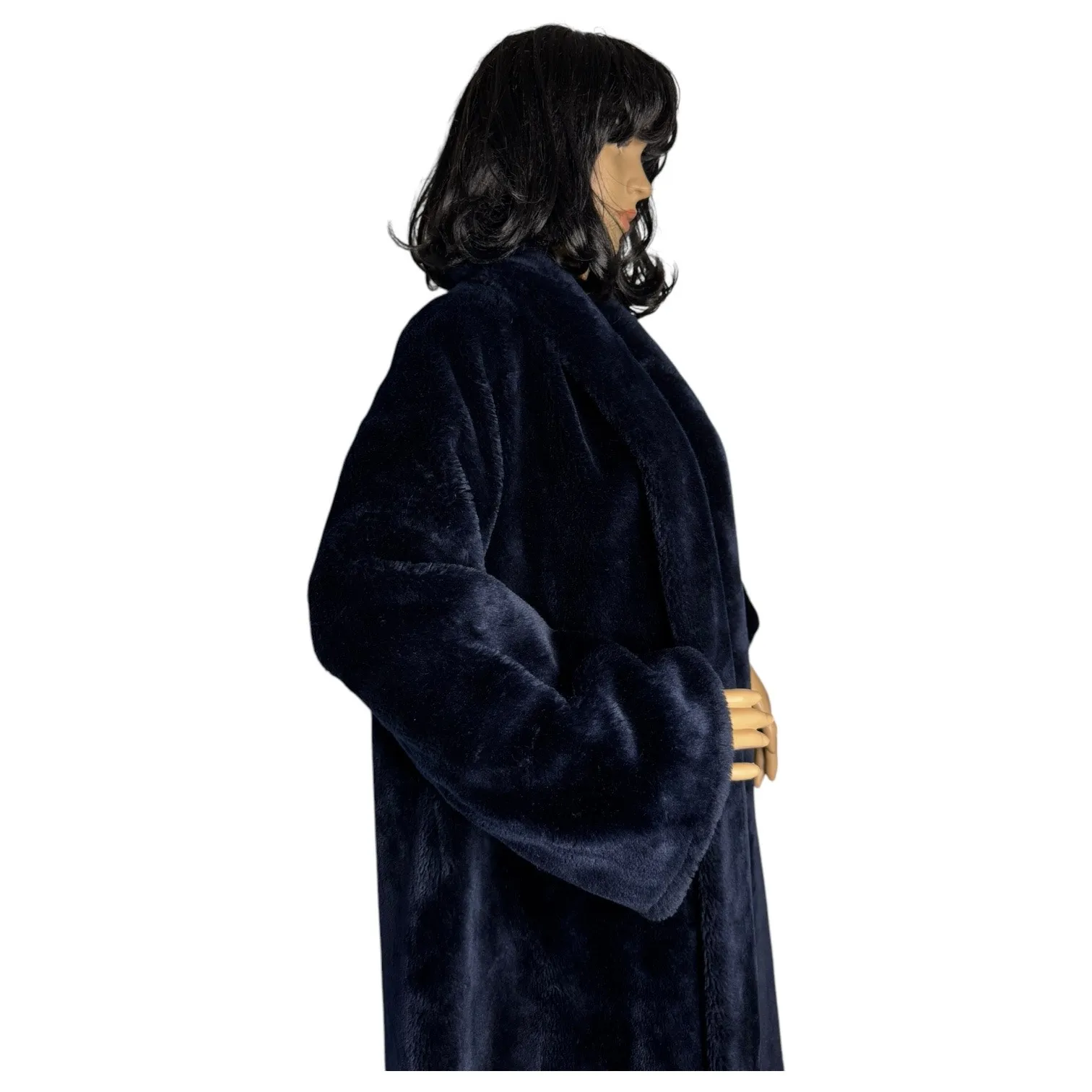 1950s Borgana Faux Fur Navy Plush Coat by Kraaton Fashions USA L - Image 8
