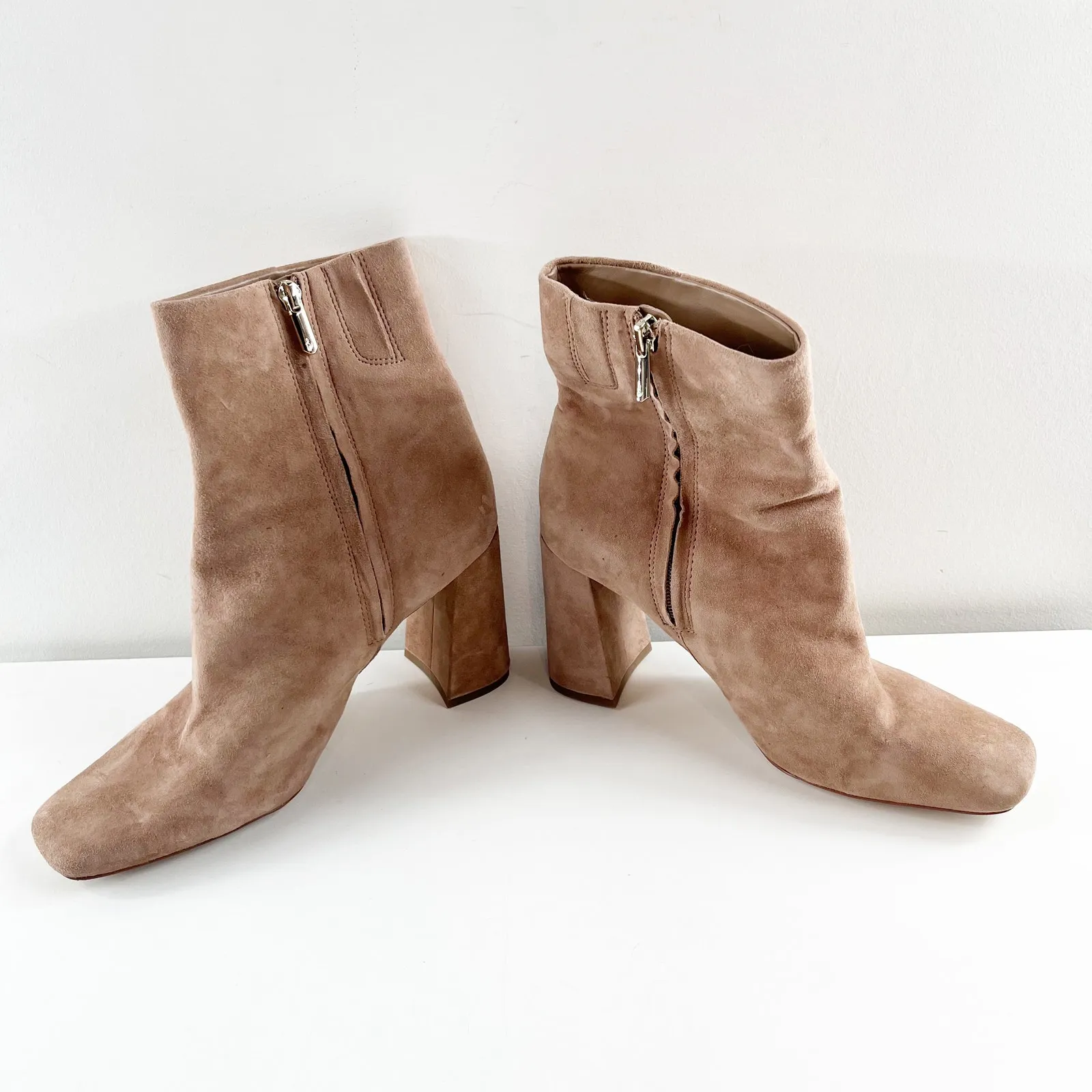 Sam Edelman Codie Suede Leather Square Toe Block Heel Ankle Boots Booties Brown - Image 9