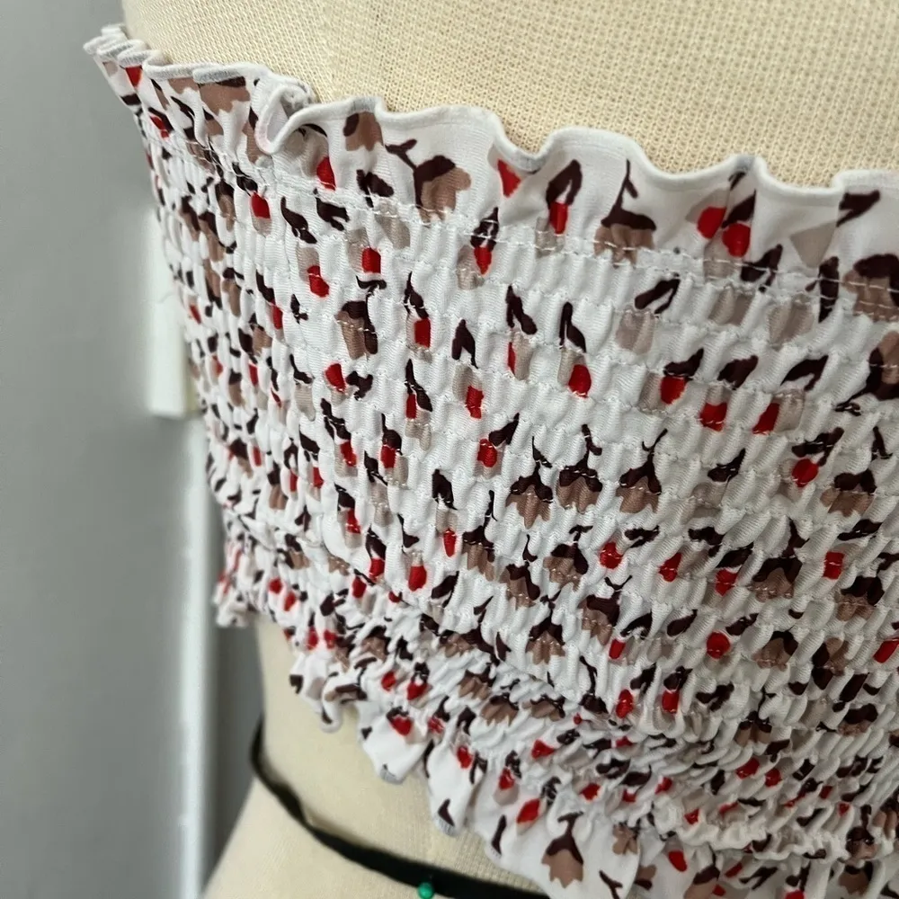 Faithfull the brand cream smocked ruffled acorn strapless bandeau crop top Small - Image 2