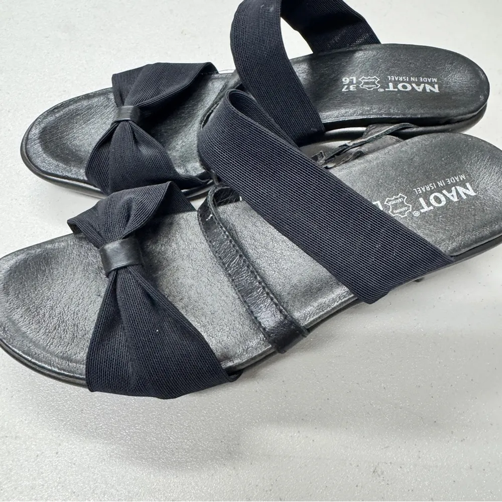 Naot Black Strappy Slid On Mule Sandals Womens 6 Leather Fabric Kitten Heels - Image 7