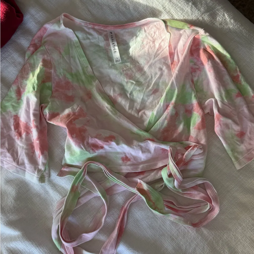 Fabletics Pink and Green Tie-Dye Crop Top - Image 2