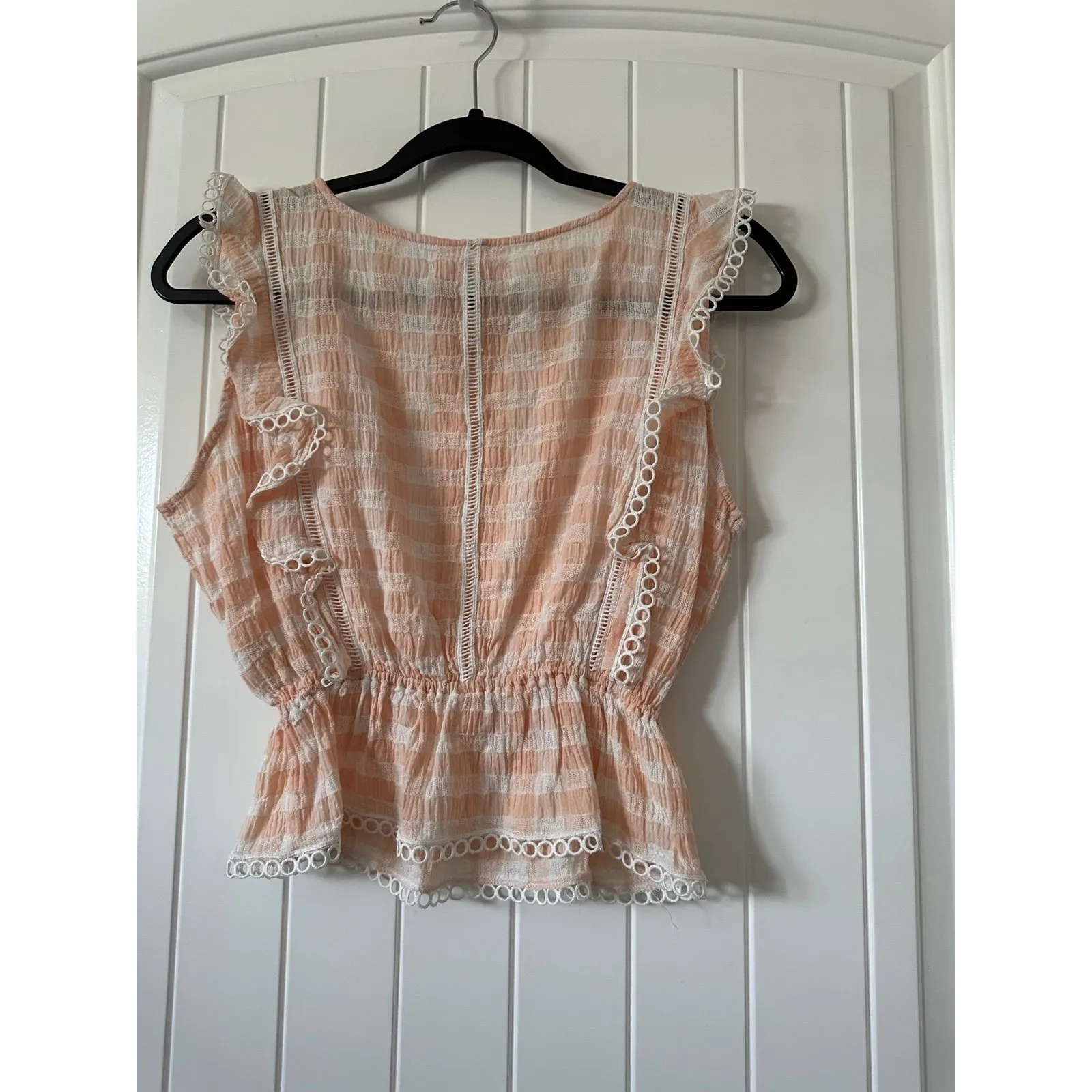 BB Dakota Lisanne‎ Pink Gingham Lace Top Size Small - Image 4