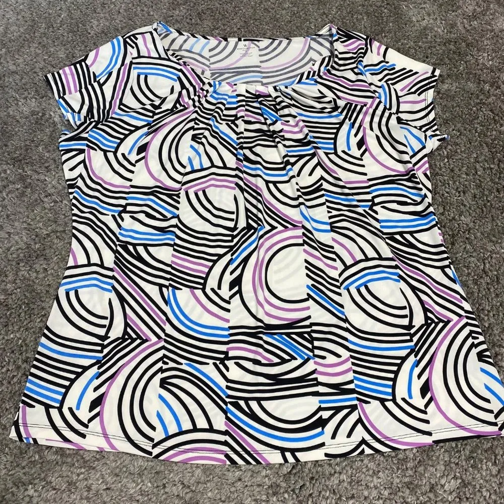 Worthington Woman 1X Shirt Top Blouse Pull Over Short Sleeve Geometric Print - Image 3